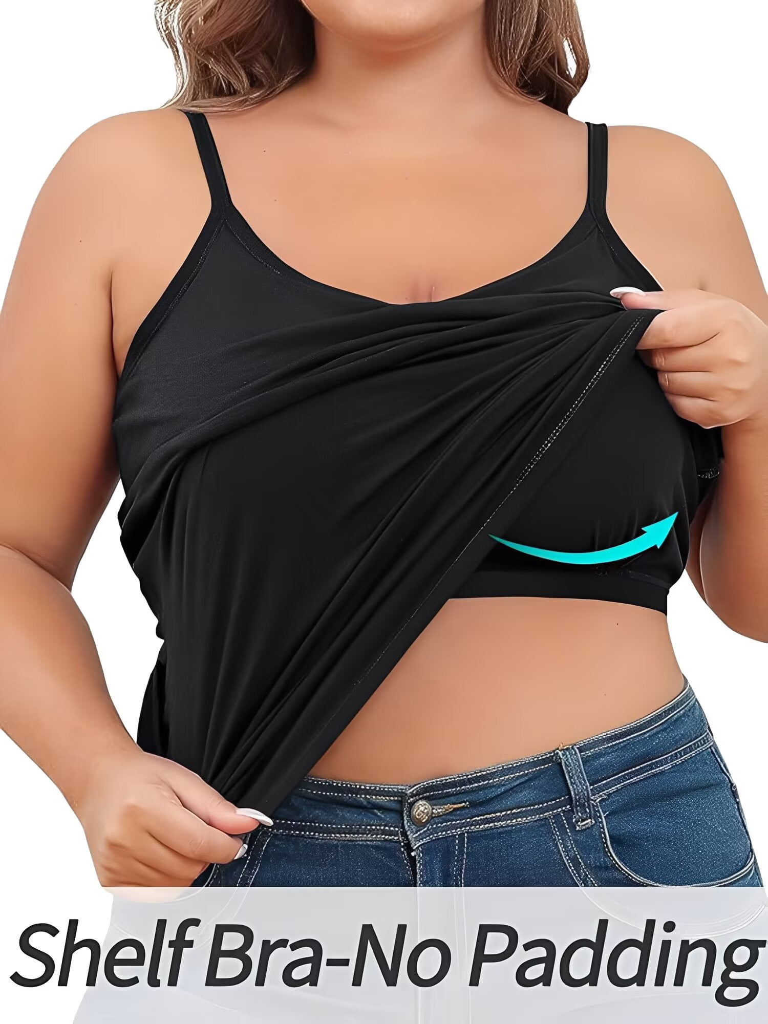 Plus Size Tank Tops for Womens Adjustable Strap Cotton Undershirt with Shelf Bra Casual Loose Camisole 1X-5X - image 2