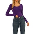 thumbnail image 5 of Unique Bargains Women's Solid Ruched Front Scoop Neck Long Sleeve Blouse Tops Purple Large, 5 of 7