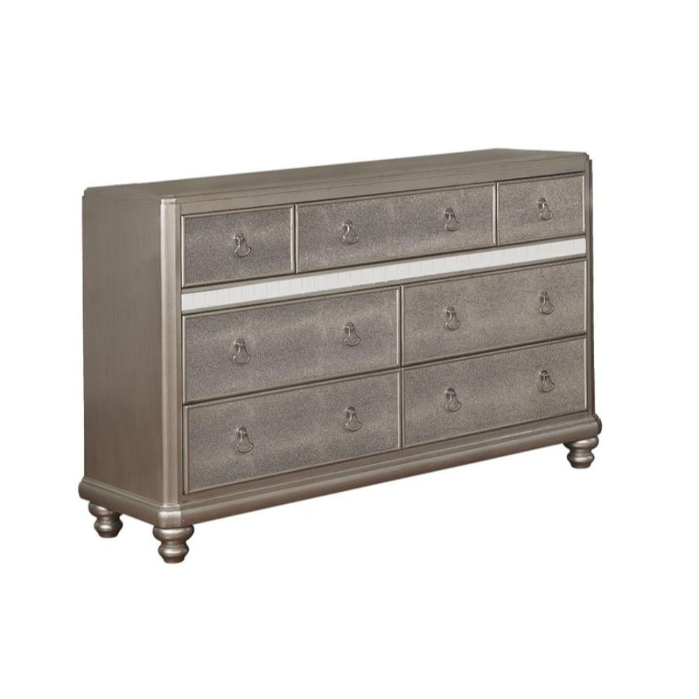 Bling Game 7-Drawer Vanity Desk with Stacked Bun Feet Metallic Platinum