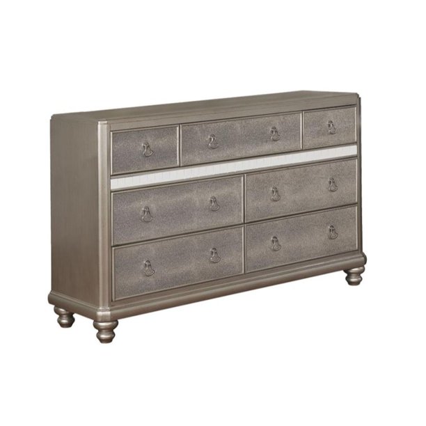 7Drawer Dresser with Stacked Bun Feet, Metallic Platinum