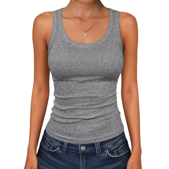 Womens Tank Tops 2026 Scoop Neck Ribbed Sleeveless Top Casual Basic Slim Fitted Cami Tee Shirts Light Gray XL
