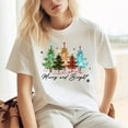 thumbnail image 2 of Merry and Bright Colorful Christmas Tree Graphic Print T-Shirt | Festive Holiday Design, 2 of 5