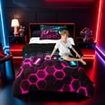 thumbnail image 3 of meiyoeat Gradient Gamepad Twin Comforter Sets for Boys Gamers, Neon Honeycomb Pink Cyan Gaming Bedding Set, Black Reversible 2 Pieces, 1 Comforter and 1 Pillowcase, 3 of 6
