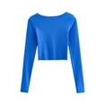thumbnail image 5 of Nituyy Women Long Sleeve Deep Round Neck Solid Color Knit Crop Tops Basic Tees, 5 of 9
