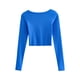 thumbnail image 5 of Txlixc Blusa de corte de punto sólido de manga corta, manga larga y cuello redondo profundo para mujeres fiesta de ocio callejero blusa de primavera y otoño callejero Txlixc moda, 5 of 9