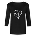 thumbnail image 4 of Plebaso Hauts Cœur pour Femmes Manches 3/4 Col Rond T-Shirts Décontractés Imprimé Pull Femmes 2025 Tee Blouses, 4 of 4