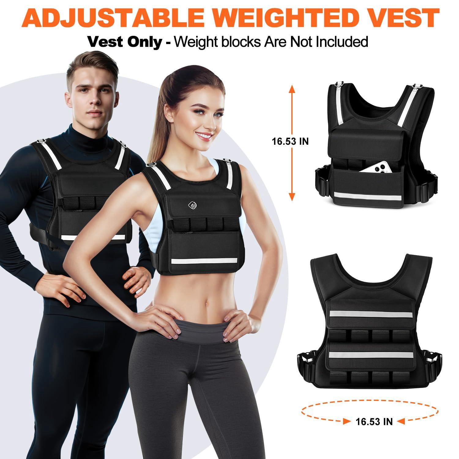 Adjustable Weighted Vest, 0-40 Lbs Capacity, Reflective Stripe, For Walking Running Strength Training