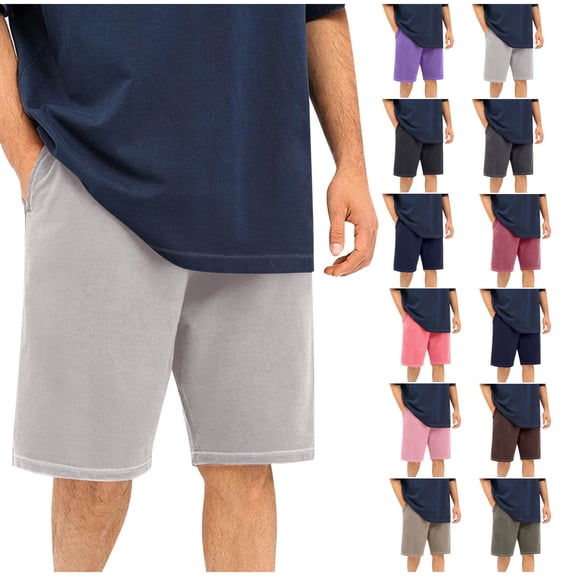 Eltusu Men's Athletic Shorts with Pockets, Elastic Waistband Comfort Cotton Knee Length Basketball Shorts White Size XL