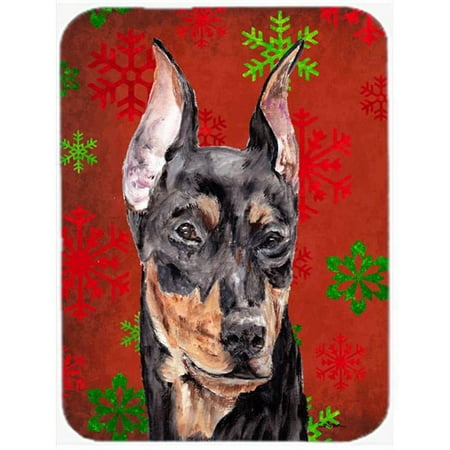 

German Pinscher Large Size Red Snowflakes Holiday Glass Cutting Board