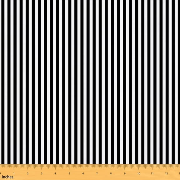 Erosebridal Black White Vertical Stripe Fabric by the Yard 1 Yard, Thin Line Band Pattern Home Decor Fabric by the Yard