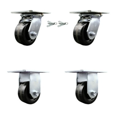 4 Inch Phenolic Caster Set with Roller Bearing 2 Swivel Lock and 2 Rigid SCC