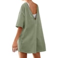 thumbnail image 3 of Short Sleeved Solid Color Women Loose Casual Jumpsuit Back V Romper Shorts with Pocket, 3 of 5