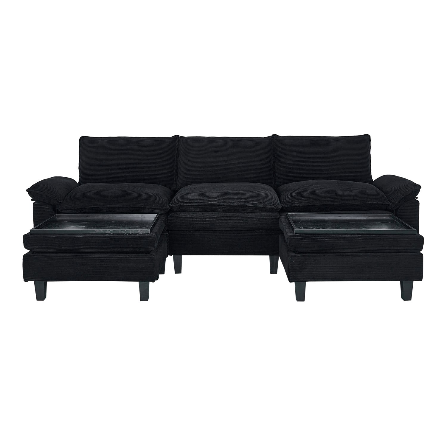 Gewnee Sectional Convertible Sofa U Shaped Modular Couch with Double Movable Tea Table Ottoman Corduroy Oversized Sofa Couch