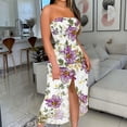 thumbnail image 2 of under $5 JINMGG 2025 Summer Dresses under $10.00 Women's Summer Print Strapless Long Dress Beach Split Dress Party Club Dress, 2 of 5