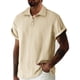 thumbnail image 1 of Blusa y camisa de manga corta con cuello vuelto para hombre, informal, a la moda, con botones, lisa, de poliéster., 1 of 7