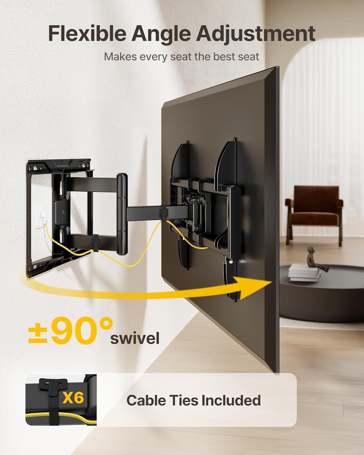monTEK Full Motion TV Wall Mount for 37-84 inch TVs, Articulating TV Bracket, Tilt & Swivel, Max VESA 600x400mm, Holds 110 lbs