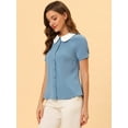 thumbnail image 3 of INSPIRE CHIC Blusa De Manga Corta Para Mujer Con Cuello Peter Pan En Contraste Negro L INSPIRE CHIC Camisa, 3 of 5