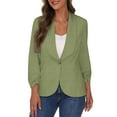 thumbnail image 6 of UYISJ Blazers for Women Business Office Work Slim Fit Suit Jackets Casual Three Quarter Ruched Sleeve Padded Shoulder Blazers Cardigans Army Green XL, 6 of 8