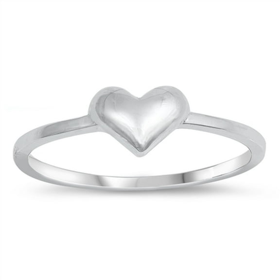 Rhodium Plated Sterling Silver Plain Heart Ring Size 9
