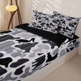 thumbnail image 3 of Manfei Retro Camo Zipper Twin Comforter Sets with Fitted Sheet and 2 Pillowcases,Lovely Bear Zipper Bedding Set,White Black,Black Reversible,4pcs, 3 of 8