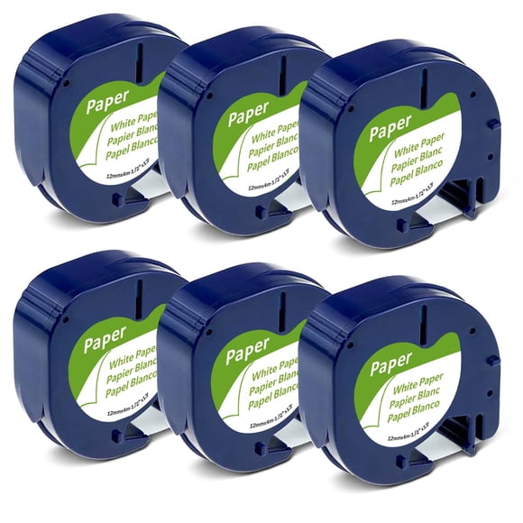 Compatible with Dymo LetraTag Refills White Paper 91330 10697 Label Tape 12mm x 4m for Dymo Letra Tag LT-100H LT-100T Plus 200b QX50 2000 Label Maker Refills, 6-Pack 1/2 Inch x 13 feet