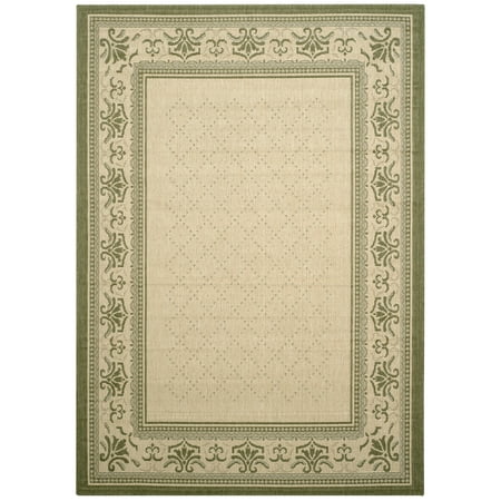 SAFAVIEH Courtyard Eva Traditional Indoor/Outdoor Area Rug, 4' x 5'7", Natural/Olive