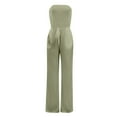 thumbnail image 5 of Mrat Pants for Women Jumpsuit Bandeau Strapless Elastic Waist Drawstring Rompers Wide Leg Jumpsuit Rompers with Pockets Loose Sleeveless Trousers Green S, 5 of 6