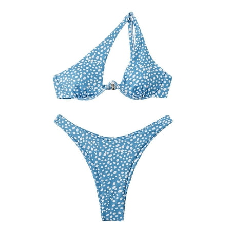 Jjayotai No Boundaries Womens One Shoulder Bikini  Dot Print High Waisted Cheeky Thong Swimwear  Two Pieces Bathing Suit  Women s Swimsuits 2025 Sky Blue~ L