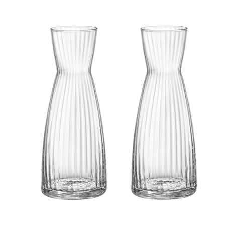 Bormioli Rocco Exclusiva Carafe Set of 2 - 33.75 Oz - Italian Crafted Star Glass with Radiant Facets - Lead-Free Transparent Jugs for Wine Water Cocktails - 1L Breakage-Resistant Recyclable Design