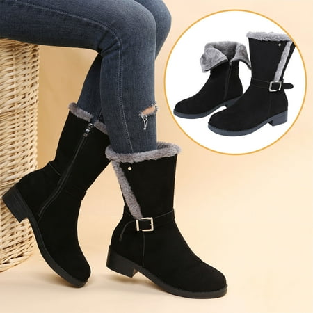 

Hvyes Thanksgiving Day Deals Women s Shoes Fashion Minimalistic Solid Color Zipper Plush Warm Thick Heel Short Boots