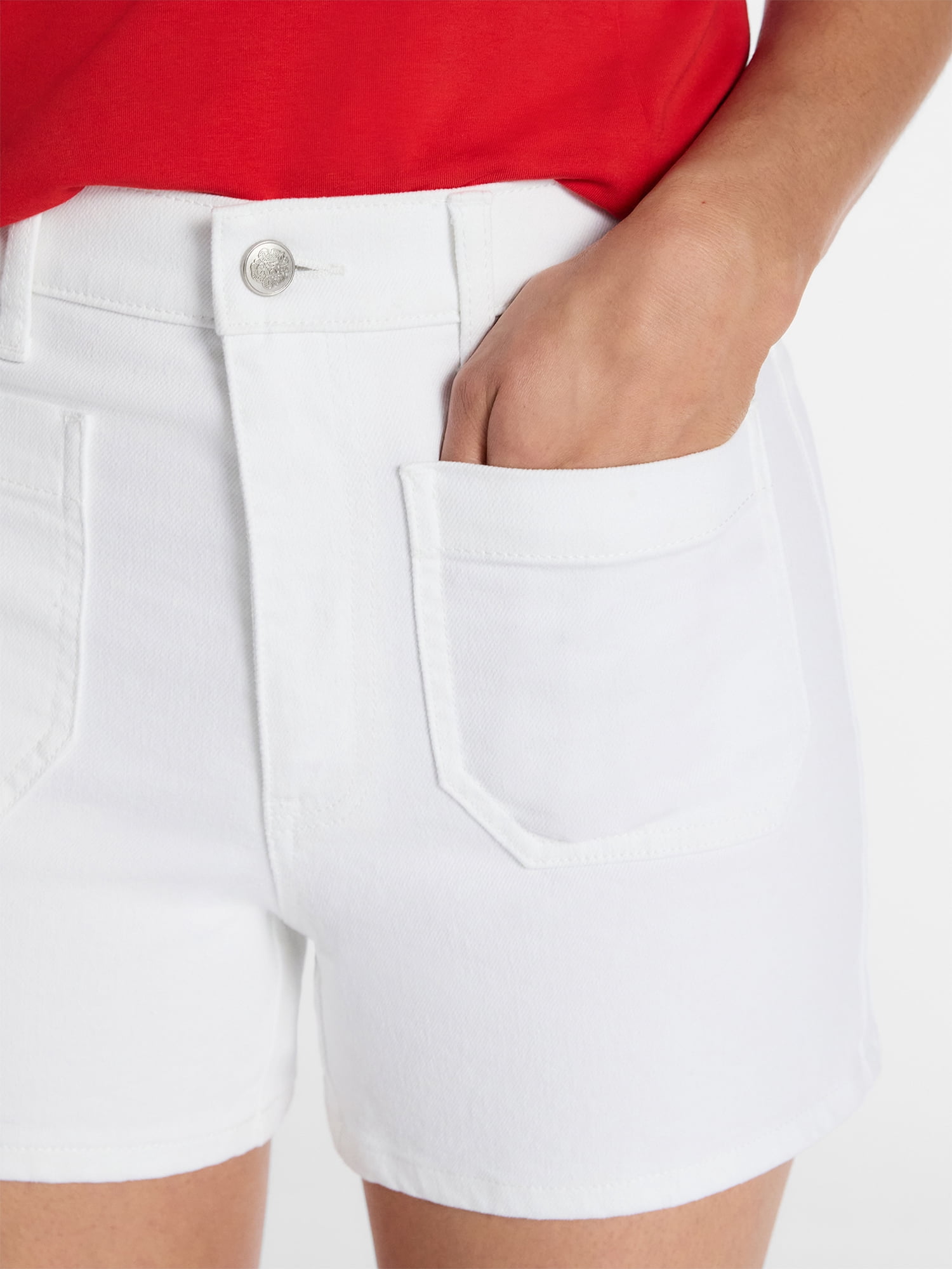Time and Tru Women's High Rise Patch Pocket Denim Shorts, 4" Inseam, Sizes 0-20