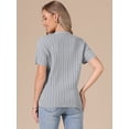 thumbnail image 3 of DARING DIVA Women's Eyelet Tops V Neck Short Sleeve Knit Button Down Shirts L Gray, 3 of 6