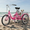 thumbnail image 2 of VIRIBUS Folding Carbon Steel Three-Wheel Adult Tricycle 20in 7 Speed Dual Chain Trike Hot Pink, 2 of 14