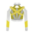 thumbnail image 4 of YiZYiF Girls Acrobatics Dance Tops Long Sleeve Rhinestone Shiny Color Block Cross Back Cutout for Gymnastics Sport Wear Fluorescent Yellow 10, 4 of 5