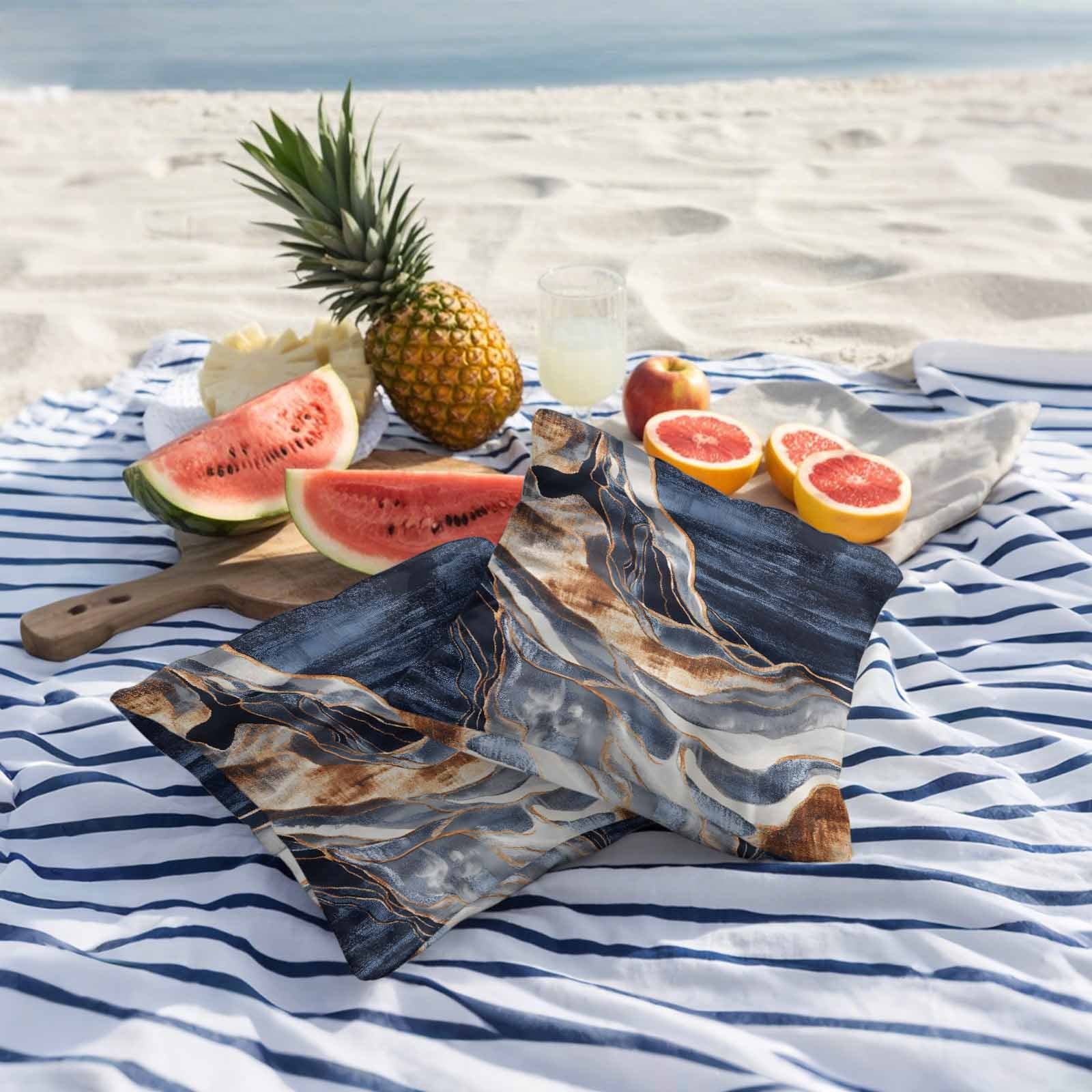 Outdoor Pillow Cover Abstract Blue Brown Wave Set of 2 Waterproof Throw Pillowcases Modern Art Decorative Patio Furniture Pillows for Couch Garden Indoor & Outdoor Use