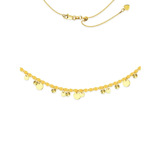 Azurebella Jewelry 14k Yellow Gold Choker Necklace With Disk Drops Adjustable Walmart Com Walmart Com