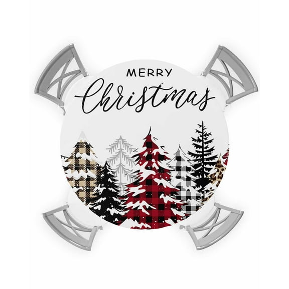 nqOlkjepod Xmas Tree Christmas Round Tablecloth, Fitted Table Cover with Elastic for 36"-44" Round Tables, Snowflake Red Green Brown Table Cloth Outdoor Indoor Dinning Party Waterproof Tablecloths