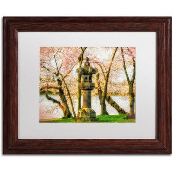 Trademark Fine Art "Japanese Stone Lantern" Canvas Art by Lois Bryan, White Mat, Wood Frame