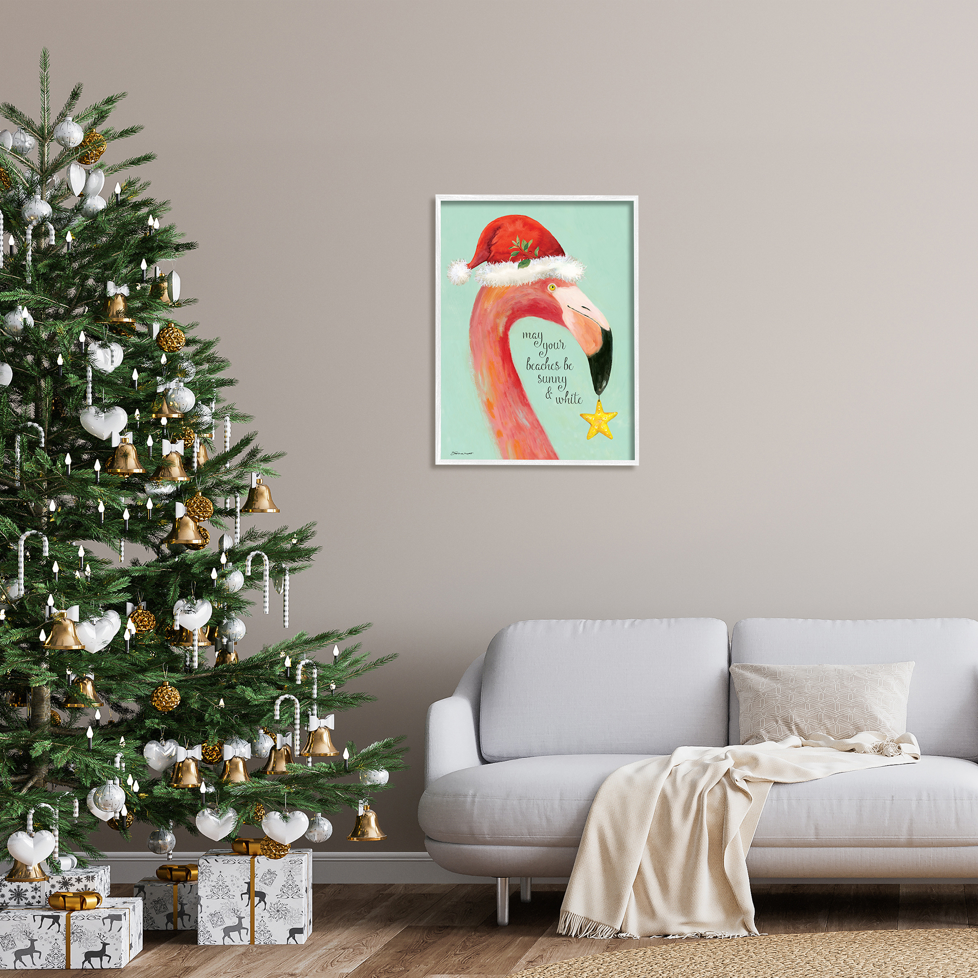 Stupell Industries Beaches Sunny & White Sand Phrase Santa Flamingo, 24 x 30, Design by Stephanie Workman Marrott