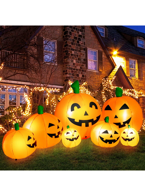 8 FT Long Halloween Inflatables Pumpkin Decorations with Build-in LED Lights, Halloween Pumpkin Stack Blow Up for Indoor Outdoor Lawn Garden Home Yard Party