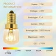 thumbnail image 3 of Oven Light Bulb 15W E14 T22 Pack of 10 Warm White 2700K, 80LM AC 230V Oven Refrigerator, 3 of 5