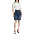 thumbnail image 3 of INSPIRE CHIC Mother's Day Women's Denim Skirts Distressed High Waist Ripped Hem Washed Jean Skirts with Pockets XS Deep Blue, 3 of 7
