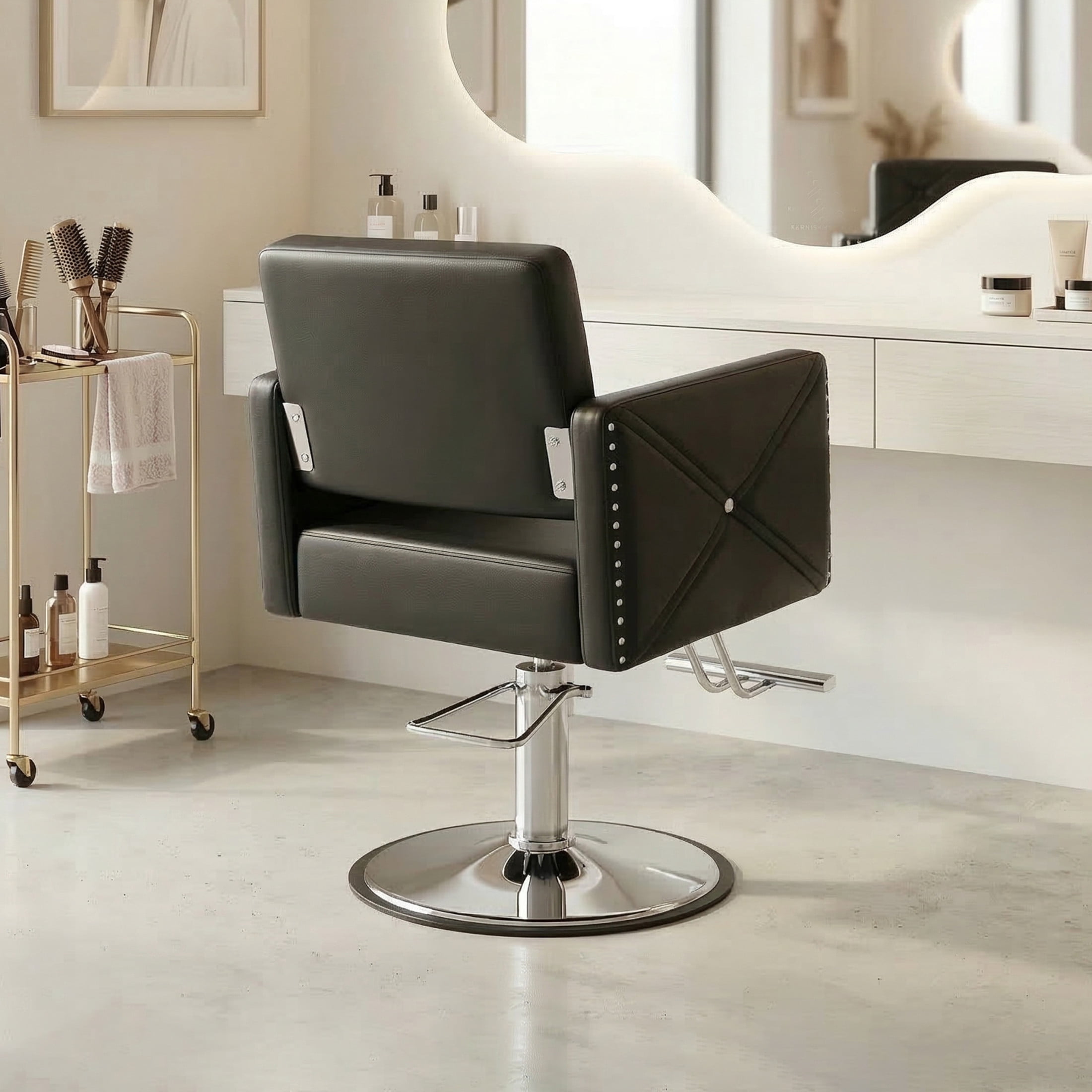 Noble House Heavy Duty Barber Chair, 360° Swivel Salon Chair with Hydraulic Pump, Black + Chrome