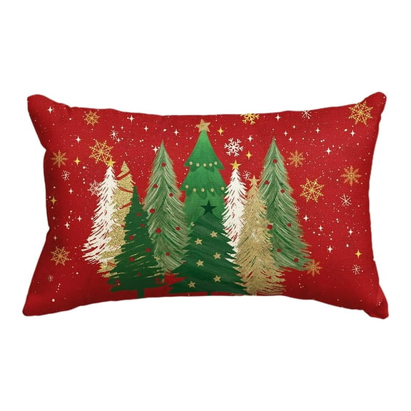 Merry Christmas Trees Snowflake Throw Pillow Cover, 11.8X19.6In, Seasonal Winter Holiday Cushion Case Decoration for Sofa Couch(Red)