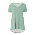thumbnail image 4 of Summer Basic Tops for Women Casual V-Neck Top Solid Color Short Sleeve Loose T-Shirt, 4 of 5