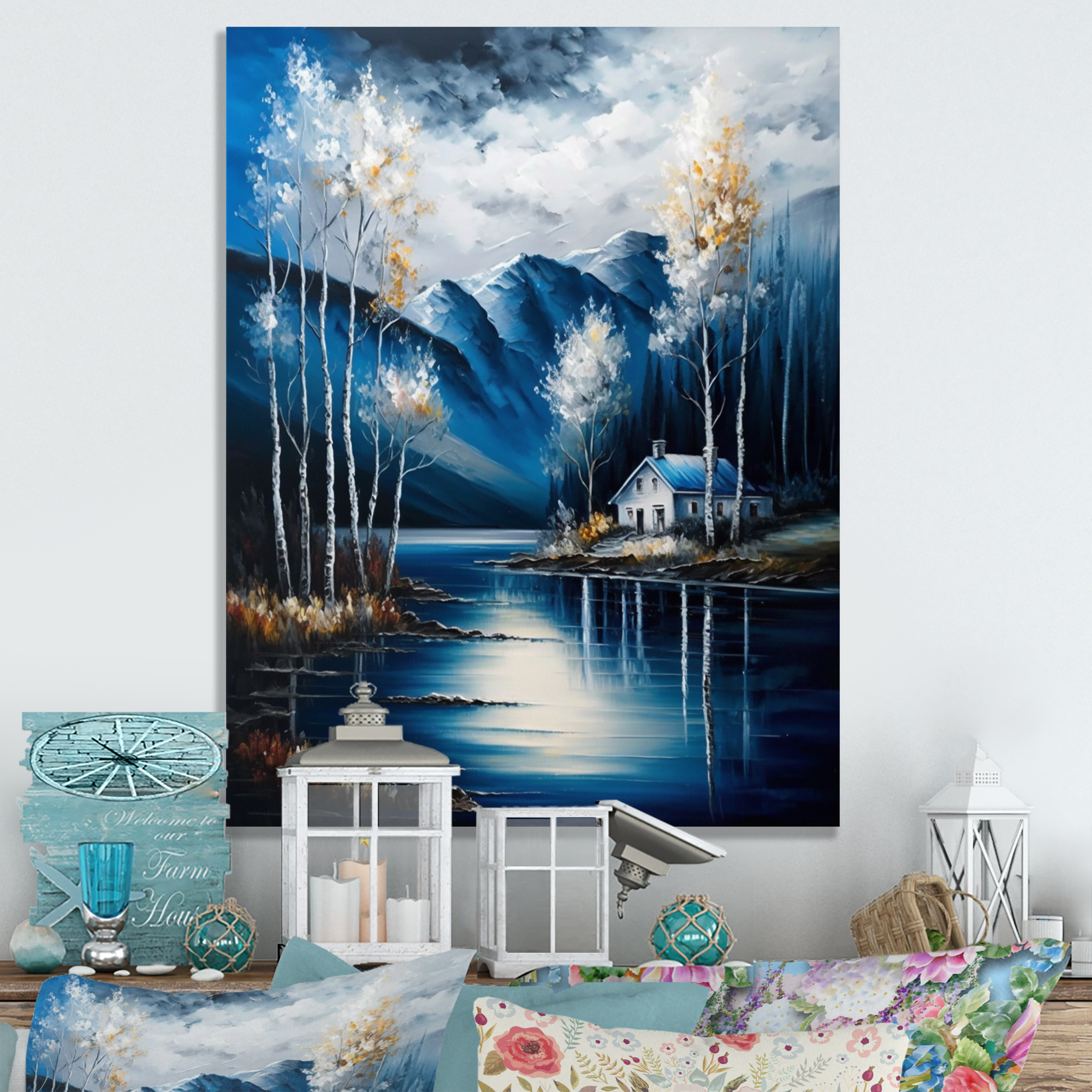 Designart Cabin By A Lake In Fall V Canvas Wall Art