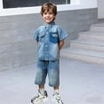 thumbnail image 2 of Bysome Boys Outfit Set Solid Color Short Sleeve Lapel Neck Tees With Shorts Set Cozy Soft Boys Outfit Size 3-4 Years Light Blue, 2 of 5