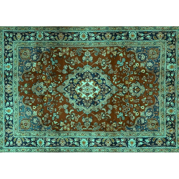 Ahgly Company Indoor Rectangle Persian Turquoise Blue Traditional Area Rugs, 5' x 7'