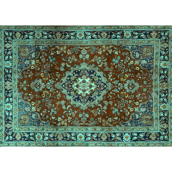 Ahgly Company Machine Washable Indoor Rectangle Persian Turquoise Blue Traditional Area Rugs, 5' x 7'