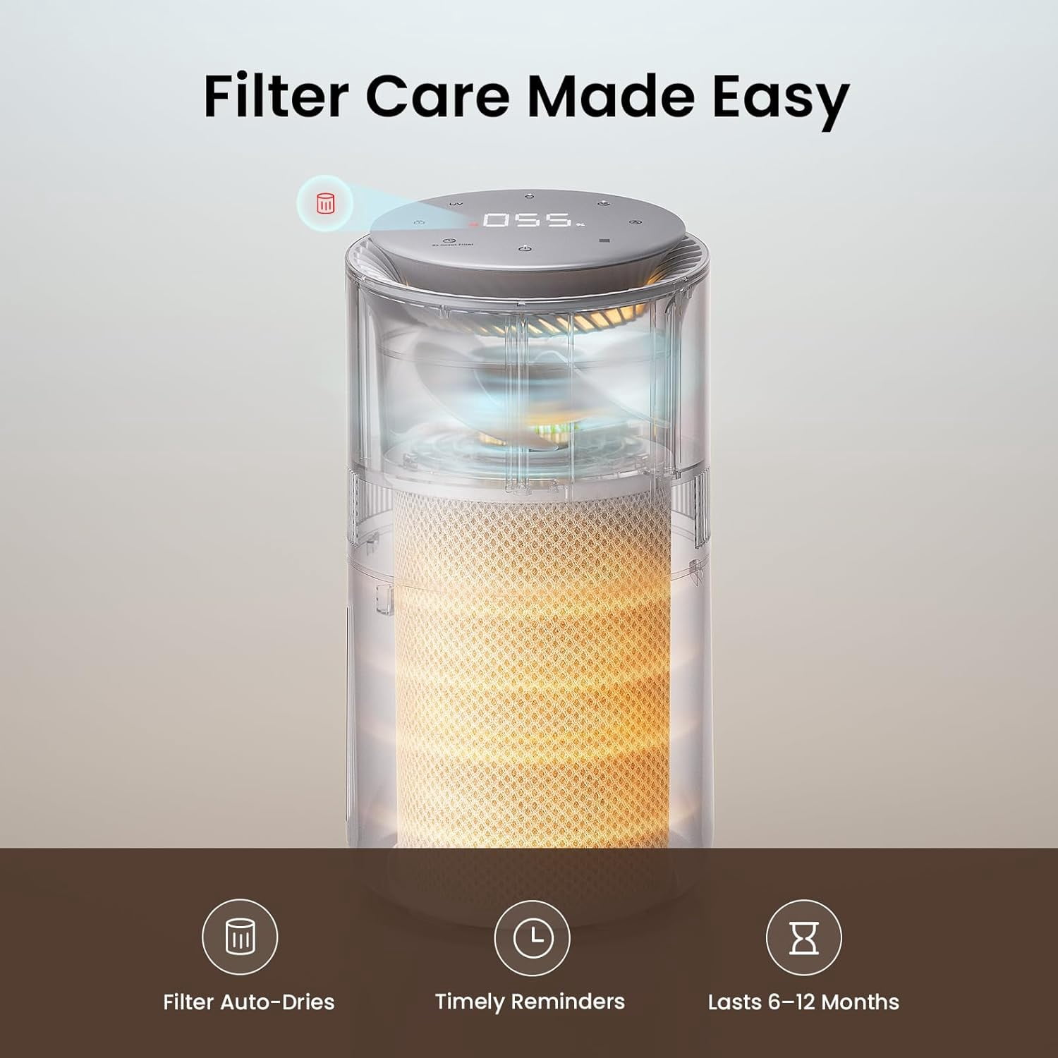MistFree Evaporative Humidifier for Bedroom, 3L No White Dust for Sensitive Individuals & Kids, Auto Humidity Control, Ultra Quiet Sleep Mode, Easy Clean Tank for Office & Small Room HC13